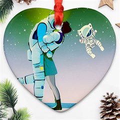 Astronaut Kiss Space Baby Heart Ornament (two Sides) by Bedest