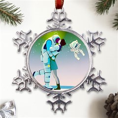 Astronaut Kiss Space Baby Metal Large Snowflake Ornament by Bedest