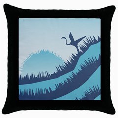 Swan Flying Bird Wings Waves Grass Throw Pillow Case (black) by Bedest