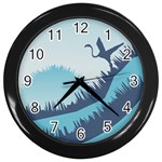 Swan Flying Bird Wings Waves Grass Wall Clock (Black) Front