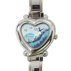 Swan Flying Bird Wings Waves Grass Heart Italian Charm Watch by Bedest