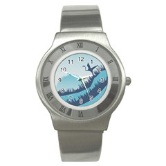 Swan Flying Bird Wings Waves Grass Stainless Steel Watch by Bedest