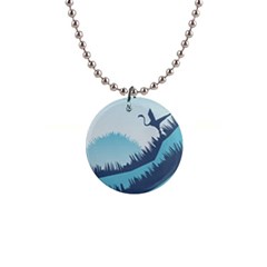 Swan Flying Bird Wings Waves Grass 1  Button Necklace by Bedest