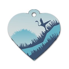 Swan Flying Bird Wings Waves Grass Dog Tag Heart (one Side) by Bedest