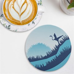 Swan Flying Bird Wings Waves Grass Uv Print Round Tile Coaster by Bedest