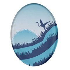 Swan Flying Bird Wings Waves Grass Oval Glass Fridge Magnet (4 Pack) by Bedest