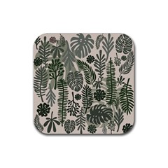 Plants Leaves Boho Botany Foliage Rubber Coaster (square) by Bedest