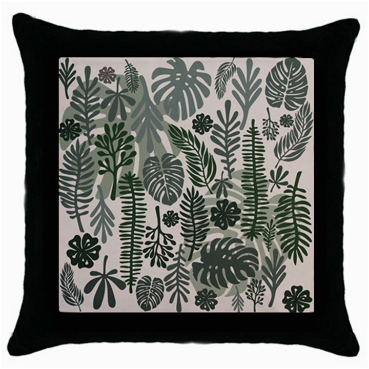 Plants Leaves Boho Botany Foliage Throw Pillow Case (Black)