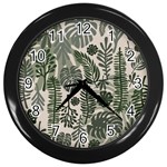 Plants Leaves Boho Botany Foliage Wall Clock (Black) Front