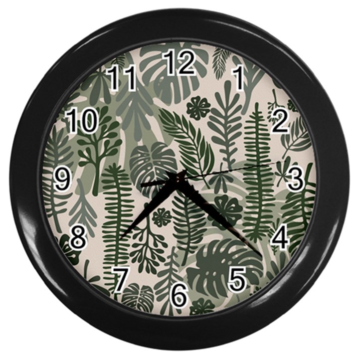 Plants Leaves Boho Botany Foliage Wall Clock (Black)