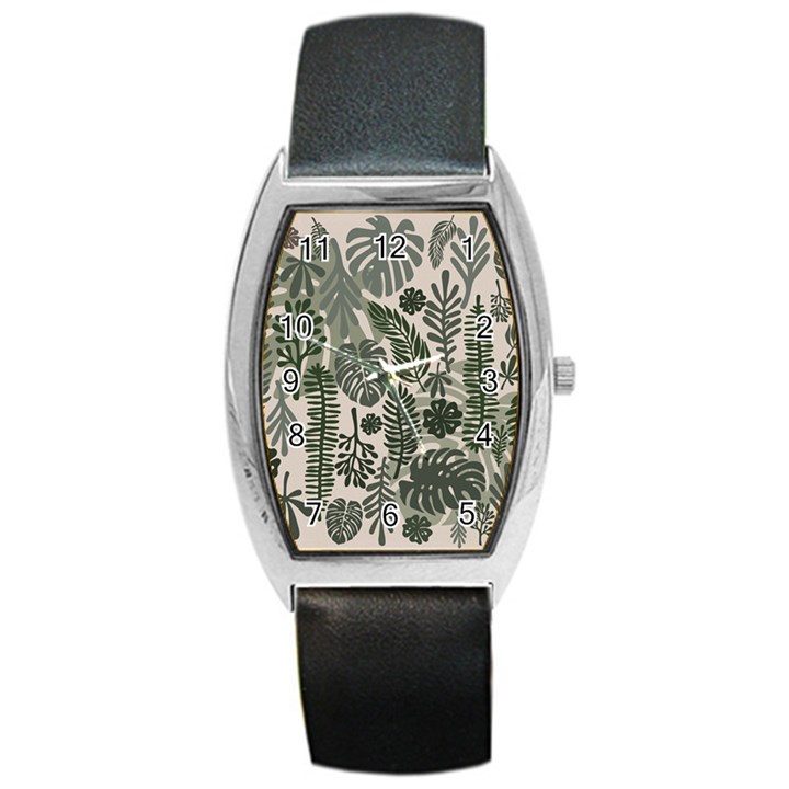 Plants Leaves Boho Botany Foliage Barrel Style Metal Watch