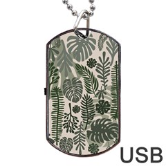 Plants Leaves Boho Botany Foliage Dog Tag Usb Flash (one Side) by Bedest