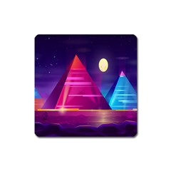 Egyptian Pyramids Night Landscape Cartoon Square Magnet by Ndabl3x