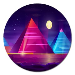 Egyptian Pyramids Night Landscape Cartoon Magnet 5  (round) by Ndabl3x