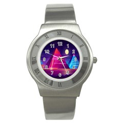 Egyptian Pyramids Night Landscape Cartoon Stainless Steel Watch by Ndabl3x