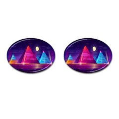 Egyptian Pyramids Night Landscape Cartoon Cufflinks (oval) by Ndabl3x