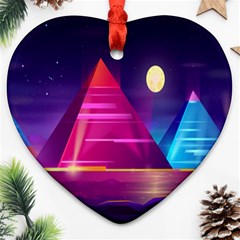 Egyptian Pyramids Night Landscape Cartoon Heart Ornament (two Sides) by Ndabl3x