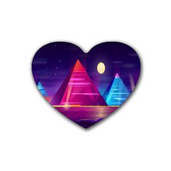 Egyptian Pyramids Night Landscape Cartoon Rubber Coaster (heart) by Ndabl3x