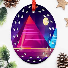 Egyptian Pyramids Night Landscape Cartoon Oval Filigree Ornament (two Sides) by Ndabl3x