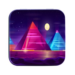 Egyptian Pyramids Night Landscape Cartoon Square Metal Box (black) by Ndabl3x