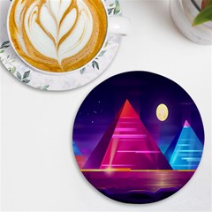 Egyptian Pyramids Night Landscape Cartoon Uv Print Round Tile Coaster by Ndabl3x