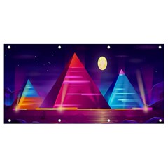 Egyptian Pyramids Night Landscape Cartoon Banner And Sign 8  X 4  by Ndabl3x