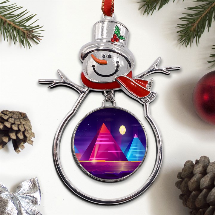 Egyptian Pyramids Night Landscape Cartoon Metal Snowman Ornament