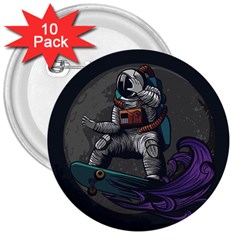 Illustration Astronaut Cosmonaut Paying Skateboard Sport Space With Astronaut Suit 3  Buttons (10 Pack)  by Ndabl3x