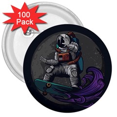 Illustration Astronaut Cosmonaut Paying Skateboard Sport Space With Astronaut Suit 3  Buttons (100 Pack)  by Ndabl3x