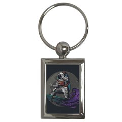 Illustration Astronaut Cosmonaut Paying Skateboard Sport Space With Astronaut Suit Key Chain (rectangle) by Ndabl3x