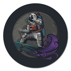 Illustration Astronaut Cosmonaut Paying Skateboard Sport Space With Astronaut Suit Magnet 5  (round) by Ndabl3x