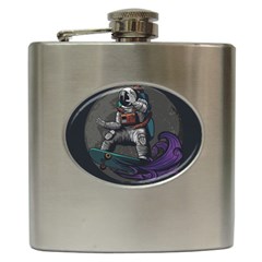 Illustration Astronaut Cosmonaut Paying Skateboard Sport Space With Astronaut Suit Hip Flask (6 Oz) by Ndabl3x