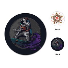 Illustration Astronaut Cosmonaut Paying Skateboard Sport Space With Astronaut Suit Playing Cards Single Design (round) by Ndabl3x