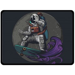 Illustration Astronaut Cosmonaut Paying Skateboard Sport Space With Astronaut Suit Fleece Blanket (large) by Ndabl3x