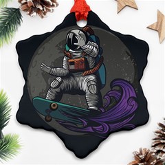 Illustration Astronaut Cosmonaut Paying Skateboard Sport Space With Astronaut Suit Snowflake Ornament (two Sides)