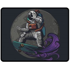 Illustration Astronaut Cosmonaut Paying Skateboard Sport Space With Astronaut Suit Two Sides Fleece Blanket (medium) by Ndabl3x