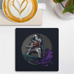 Illustration Astronaut Cosmonaut Paying Skateboard Sport Space With Astronaut Suit Uv Print Square Tile Coaster  by Ndabl3x