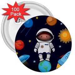 Boy Spaceman Space Rocket Ufo Planets Stars 3  Buttons (100 Pack)  by Ndabl3x