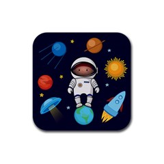 Boy Spaceman Space Rocket Ufo Planets Stars Rubber Square Coaster (4 Pack) by Ndabl3x