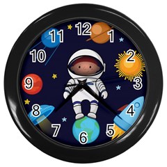 Boy Spaceman Space Rocket Ufo Planets Stars Wall Clock (black) by Ndabl3x