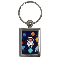 Boy Spaceman Space Rocket Ufo Planets Stars Key Chain (rectangle) by Ndabl3x