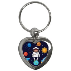 Boy Spaceman Space Rocket Ufo Planets Stars Key Chain (heart) by Ndabl3x