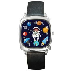 Boy Spaceman Space Rocket Ufo Planets Stars Square Metal Watch by Ndabl3x