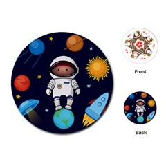 Boy Spaceman Space Rocket Ufo Planets Stars Playing Cards Single Design (round)