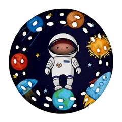 Boy Spaceman Space Rocket Ufo Planets Stars Round Filigree Ornament (two Sides) by Ndabl3x