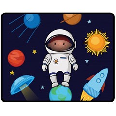 Boy Spaceman Space Rocket Ufo Planets Stars Two Sides Fleece Blanket (medium) by Ndabl3x