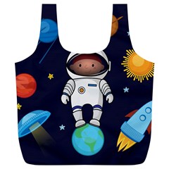 Boy Spaceman Space Rocket Ufo Planets Stars Full Print Recycle Bag (xl) by Ndabl3x