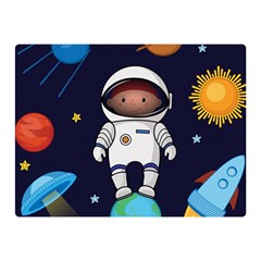 Boy Spaceman Space Rocket Ufo Planets Stars Two Sides Premium Plush Fleece Blanket (mini) by Ndabl3x