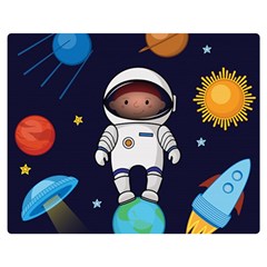 Boy Spaceman Space Rocket Ufo Planets Stars Two Sides Premium Plush Fleece Blanket (medium) by Ndabl3x