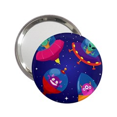 Cartoon Funny Aliens With Ufo Duck Starry Sky Set 2 25  Handbag Mirrors by Ndabl3x